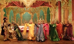 The fairies bring their gifts to the birth of Aurora, the Sleeping Beauty