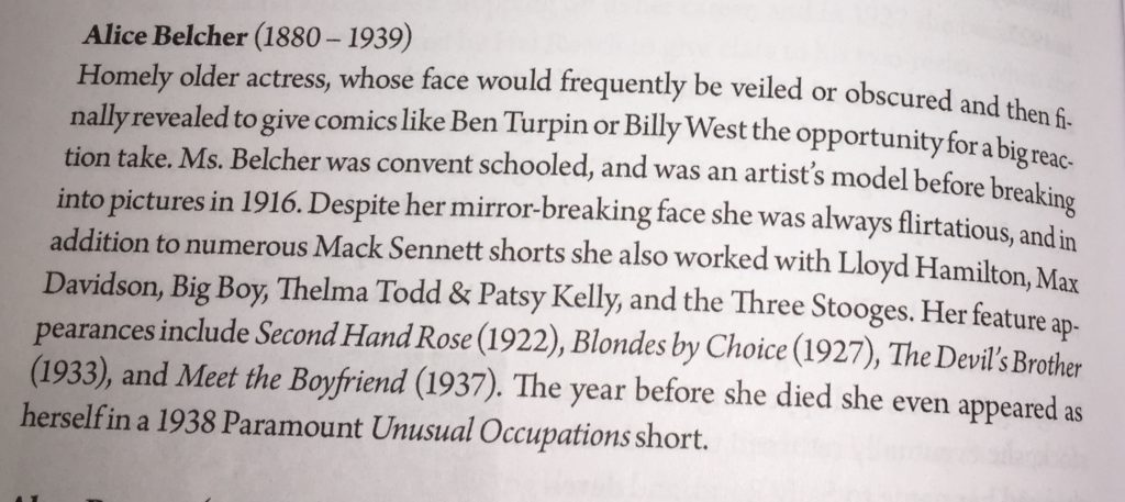 Excerpt of a bio of Alice Belcher from Steve Massa's Slapstick Divas